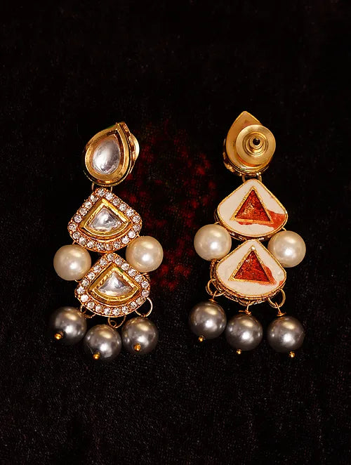 Grey & White Pearls Kundan Choker with Earrings