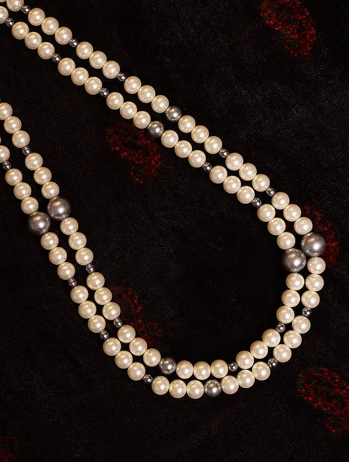 Double Line Grey and White Shell Pearl Necklace