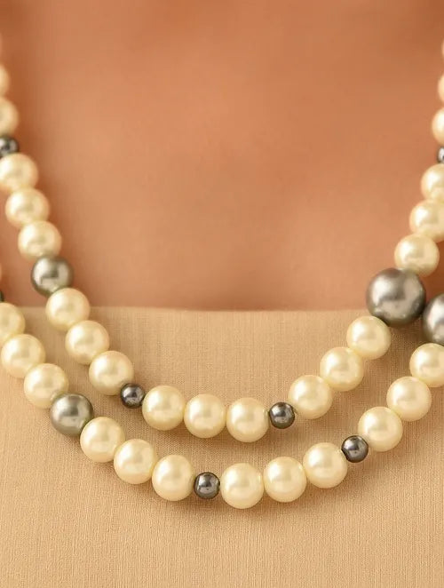 Double Line Grey and White Shell Pearl Necklace