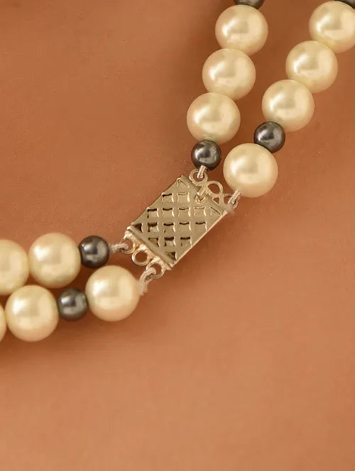 Double Line Grey and White Shell Pearl Necklace