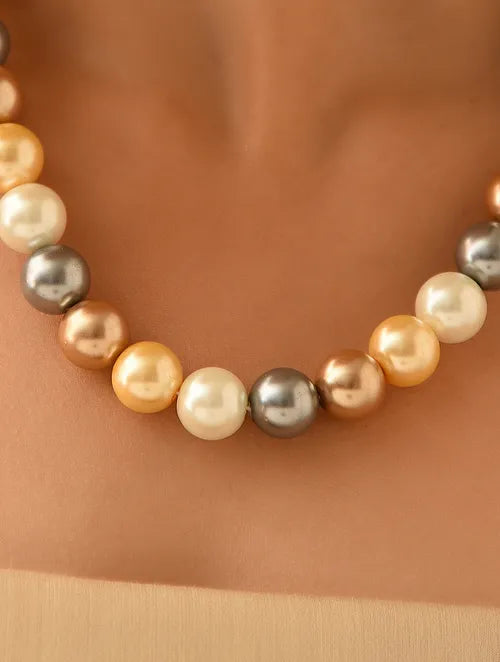 Single Line Multicolored Shell Pearl Necklace