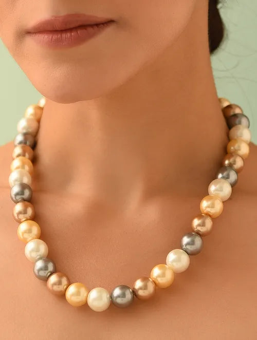 Single Line Multicolored Shell Pearl Necklace