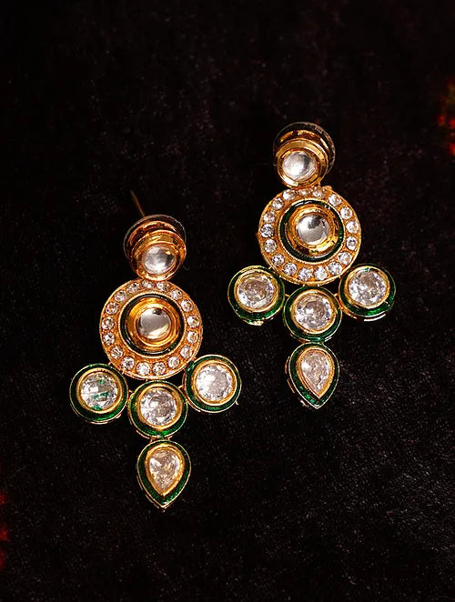 Green Kundan and Pearl Necklace with Earrings