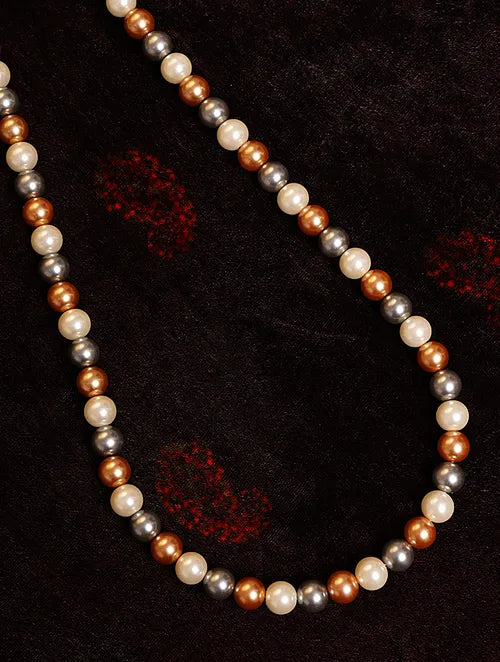 Single Line Grey, Copper & White Shell Pearl Necklace