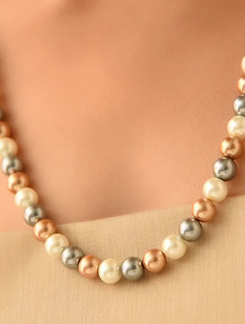 Single Line Grey, Copper & White Shell Pearl Necklace