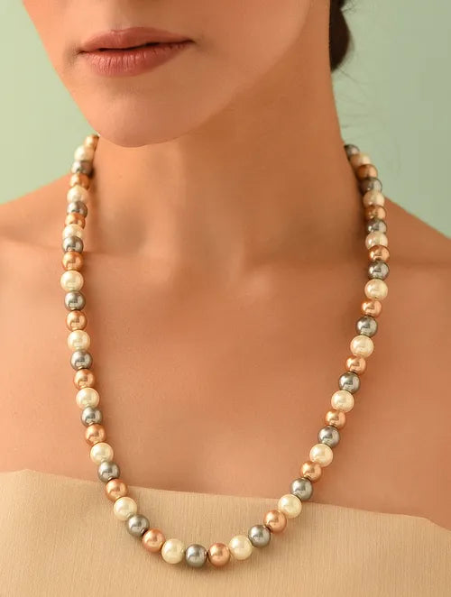 Single Line Grey, Copper & White Shell Pearl Necklace