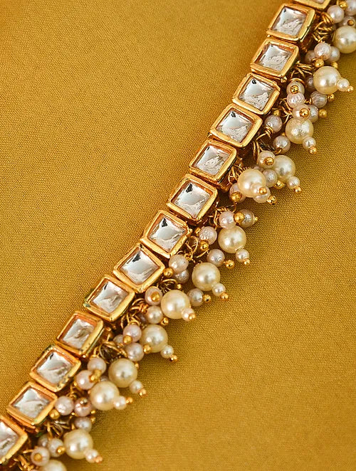 Square Kundan and Pearl Anklet