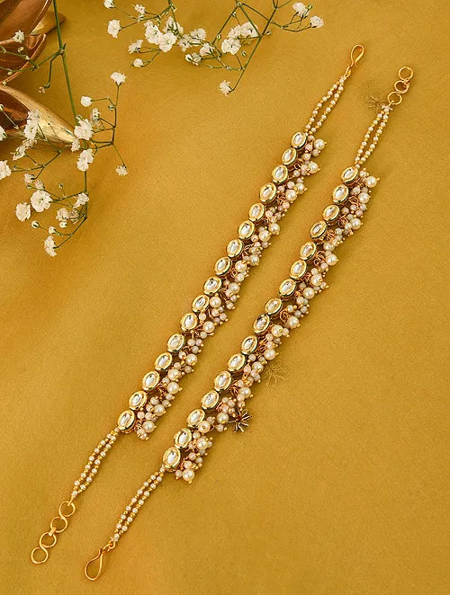 Oval Kundan and Pearl Anklet