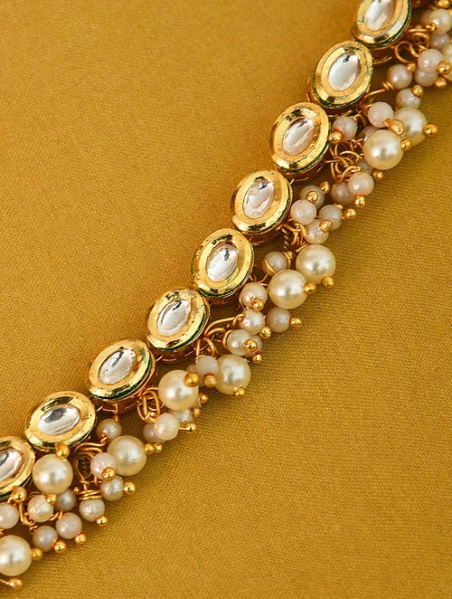 Oval Kundan and Pearl Anklet