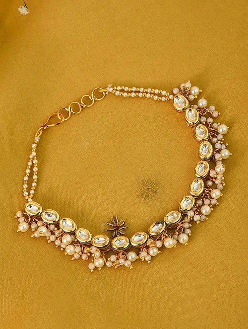 Oval Kundan and Pearl Anklet