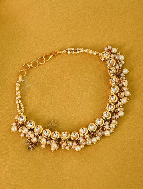 Round Kundan and Pearl Anklet