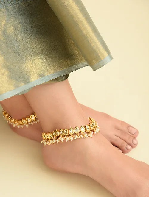 Drop Kundan and Pearl Anklet