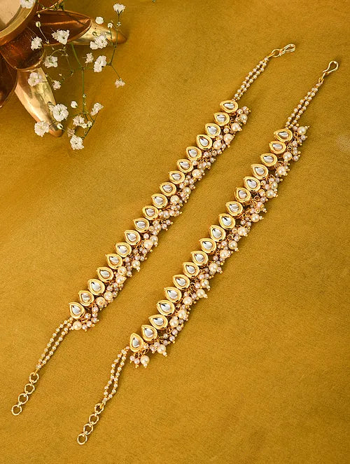 Drop Kundan and Pearl Anklet