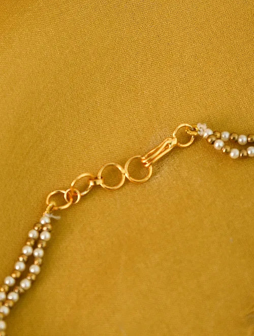 Drop Kundan Anklet with Green Stones, Pearls and Ghungroo