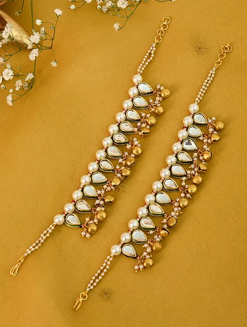 Inverted Kundan Anklet with Ghungroo and Pearls