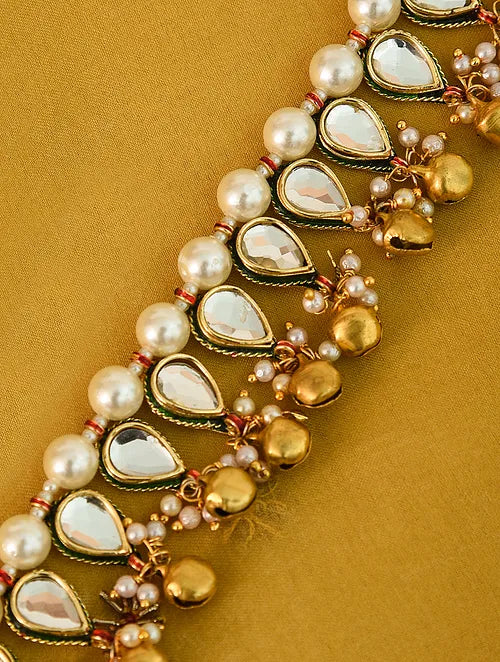 Inverted Kundan Anklet with Ghungroo and Pearls