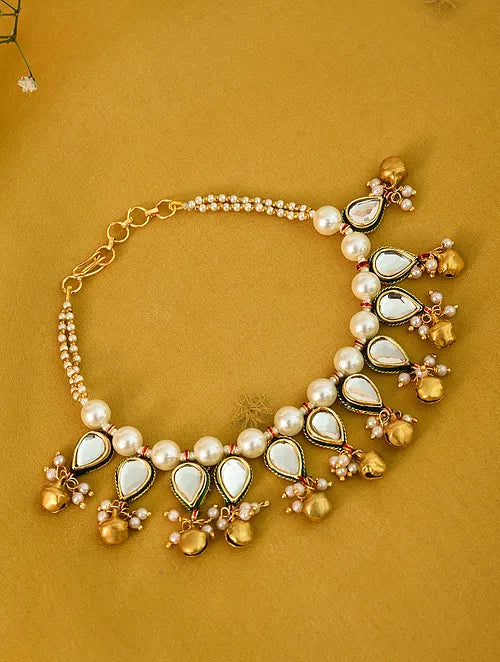 Inverted Kundan Anklet with Ghungroo and Pearls