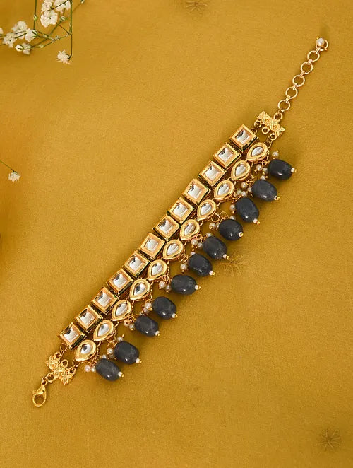 Kundan Bracelet with Grey Quartz Hangings