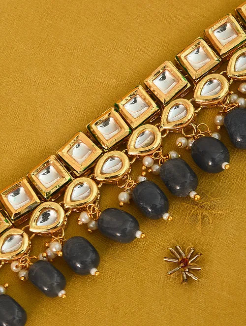 Kundan Bracelet with Grey Quartz Hangings