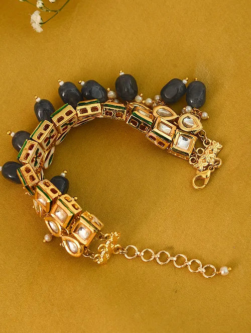 Kundan Bracelet with Grey Quartz Hangings