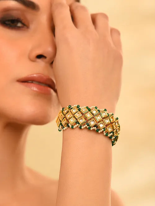 Traditional Kundan Bracelet with Green Accents