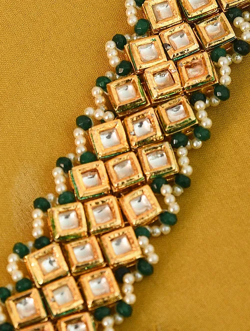 Traditional Kundan Bracelet with Green Accents