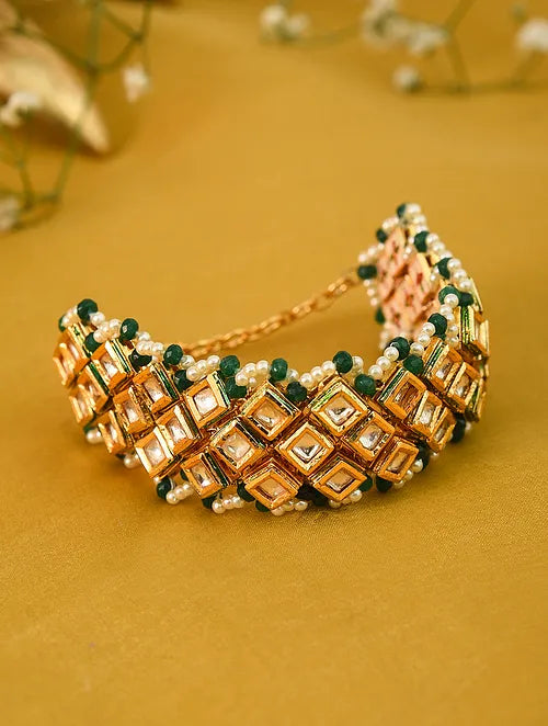 Traditional Kundan Bracelet with Green Accents