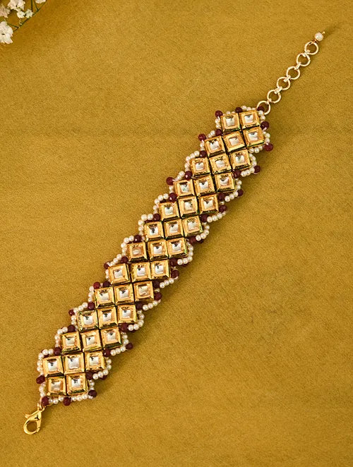 Traditional Kundan Bracelet with Red Accents