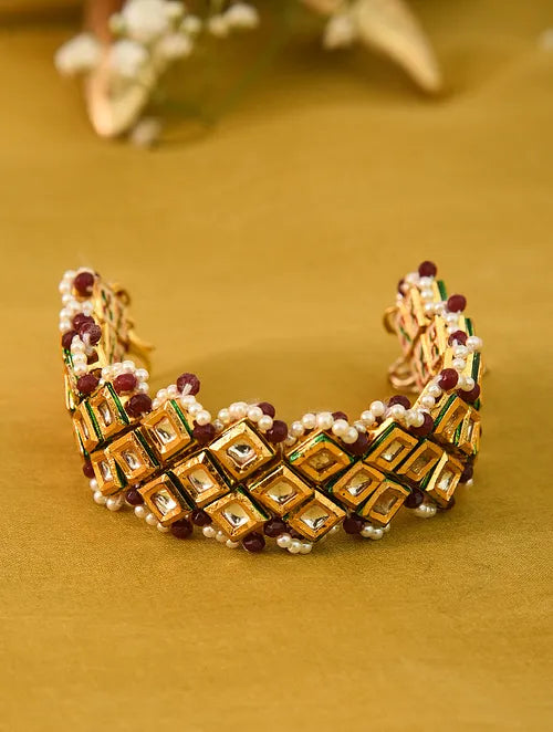 Traditional Kundan Bracelet with Red Accents