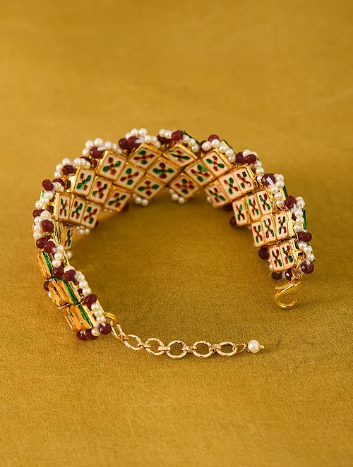 Traditional Kundan Bracelet with Red Accents