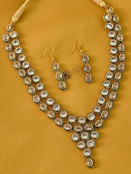 Double Line Polki Necklace with Earrings