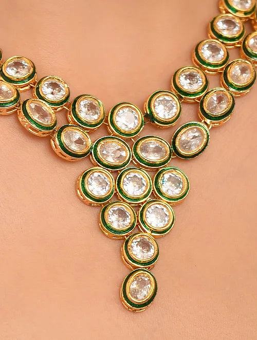 Double Line Polki Necklace with Earrings