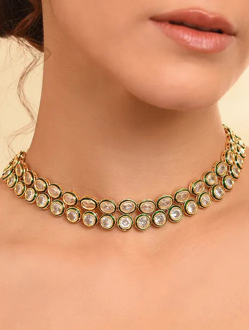 Double Line Polki Choker with Earrings