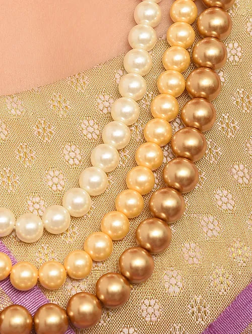 Long Pearl and Kundan Necklace with Earrings