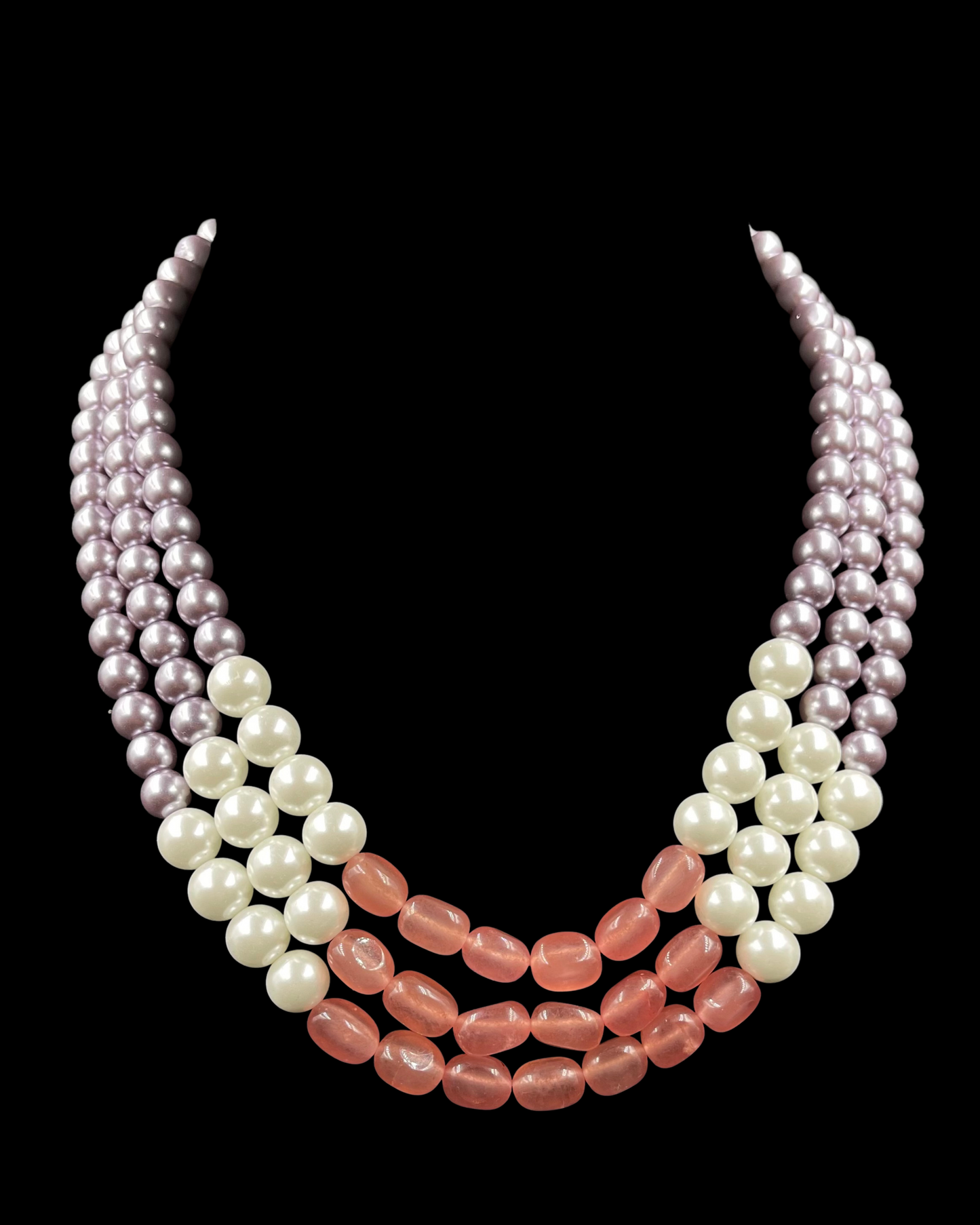 Shell Pearls & Semiprecious Quartz Triple Line Necklace