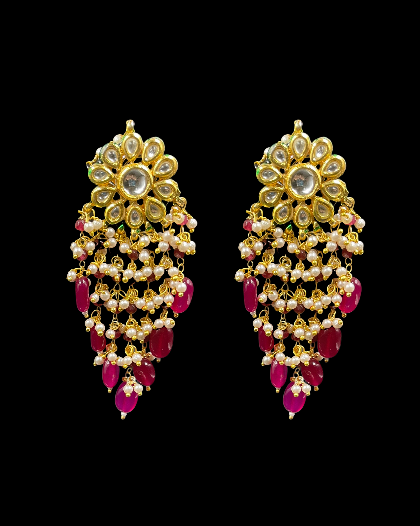 Red Quartz Dangling Kundan Earrings