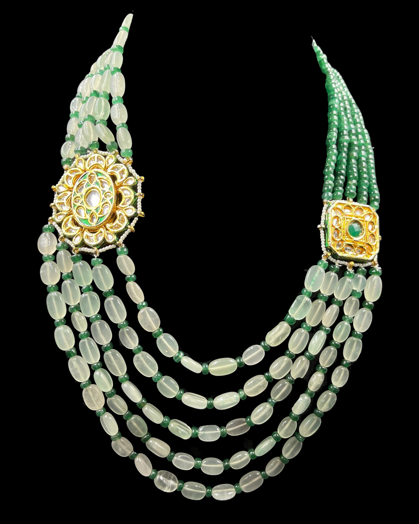 Green Kundan Necklace & Earrings with Mint Quartz & Aventurine Semiprecious Stones