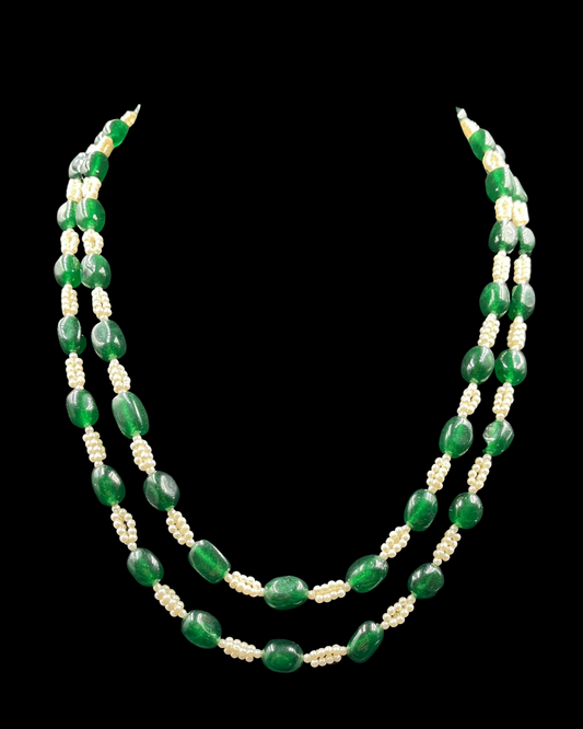 Green Quartz & Pearl String Necklace