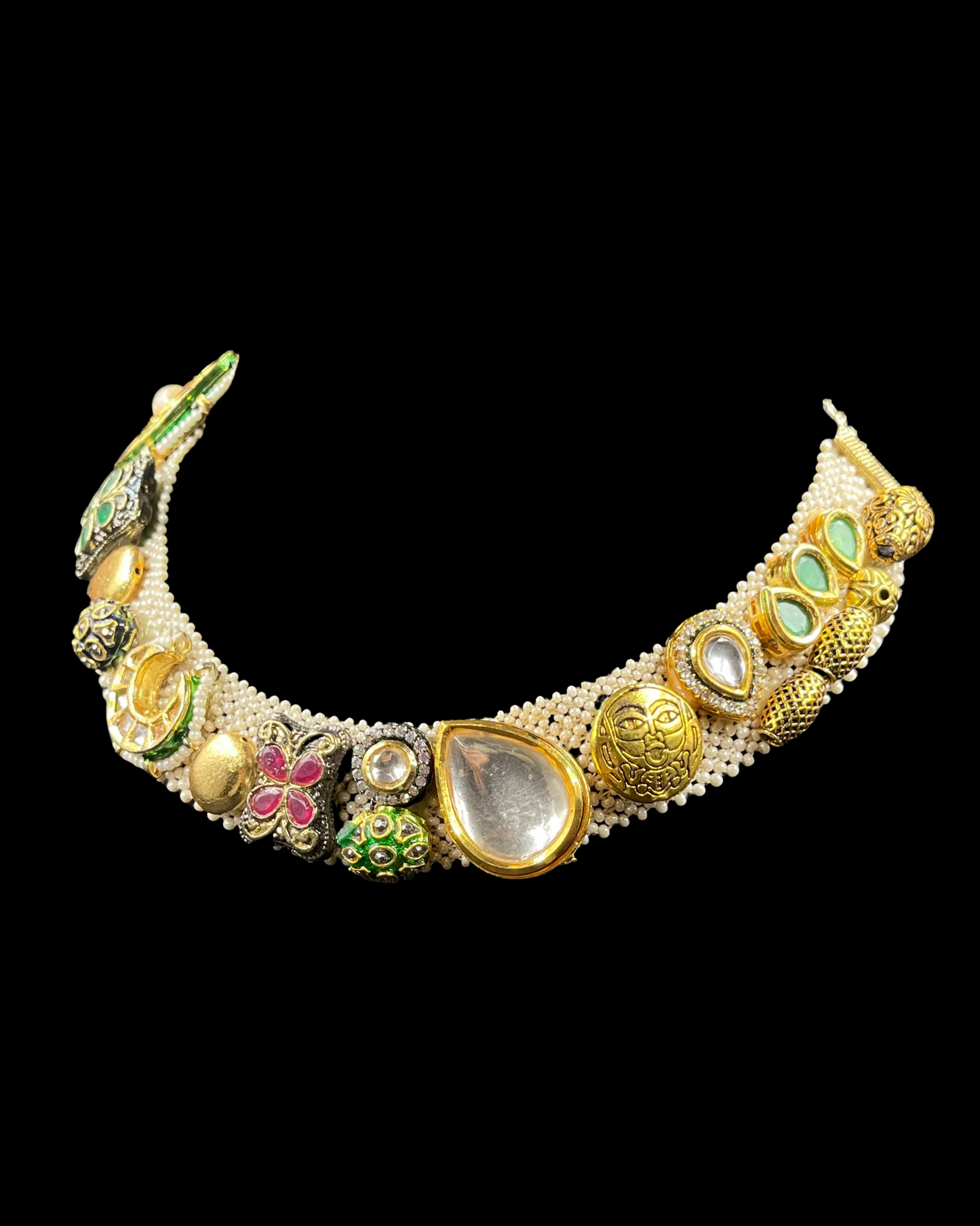 Traditional Statement Pearl Patri Necklace with Kundan Accents