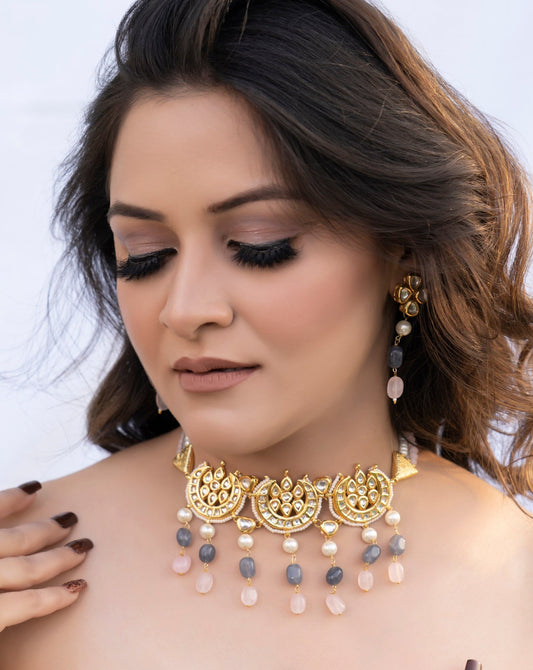 Pastel Kundan Choker with Earrings