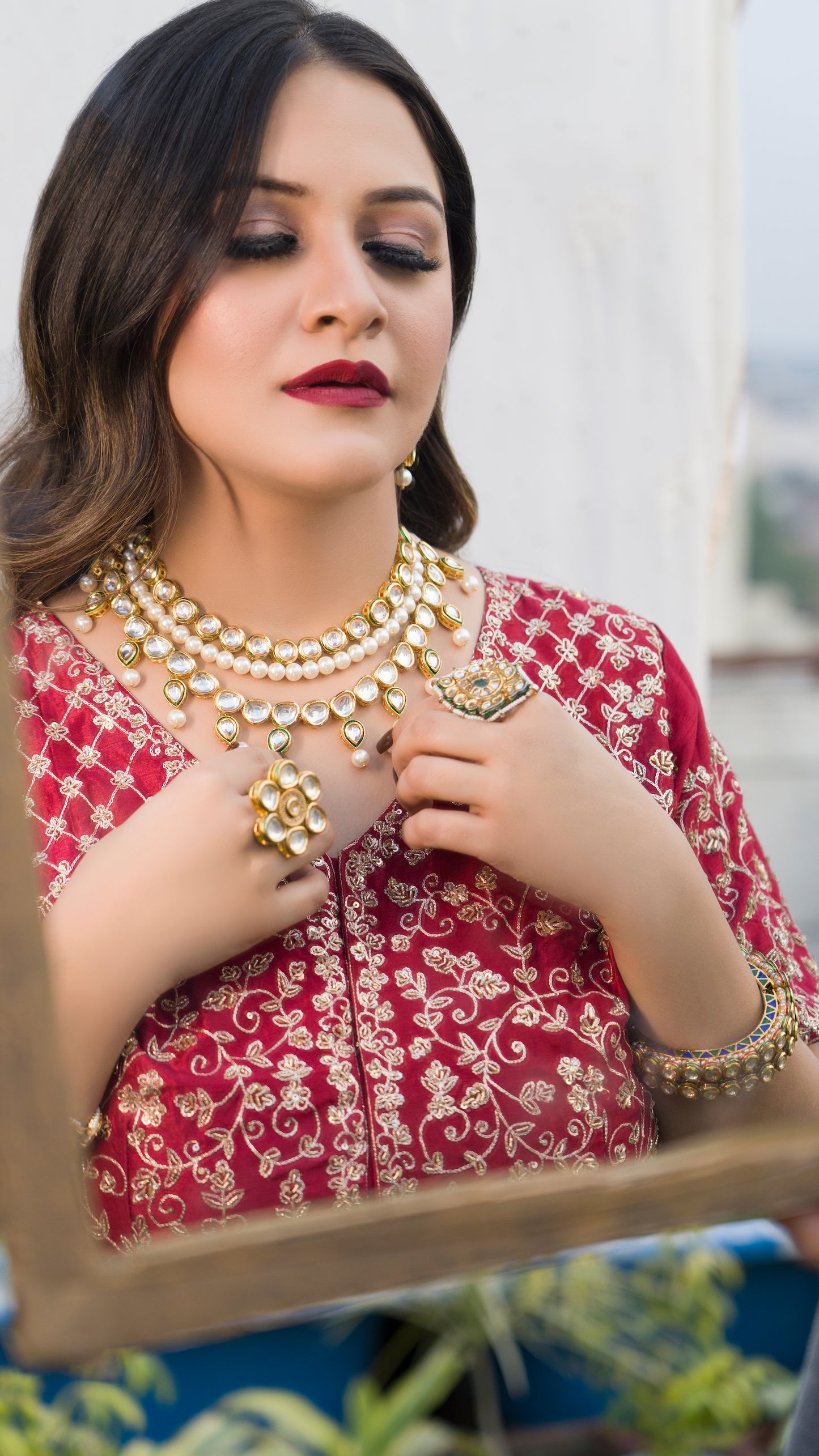 Elegant Pearl and Kundan Choker with Earrings