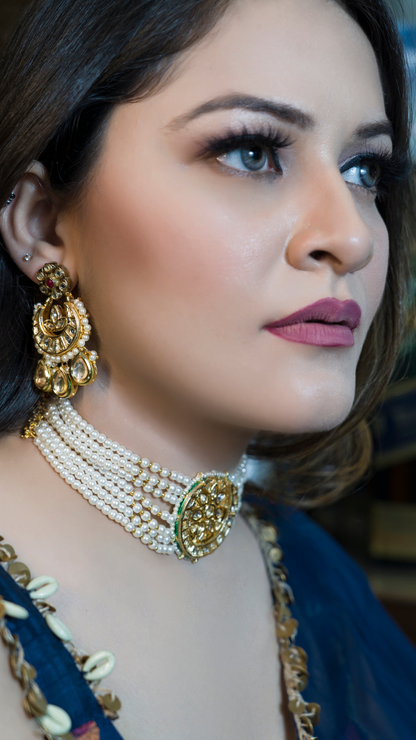 Classic Kundan and Pearl Choker with Earrings