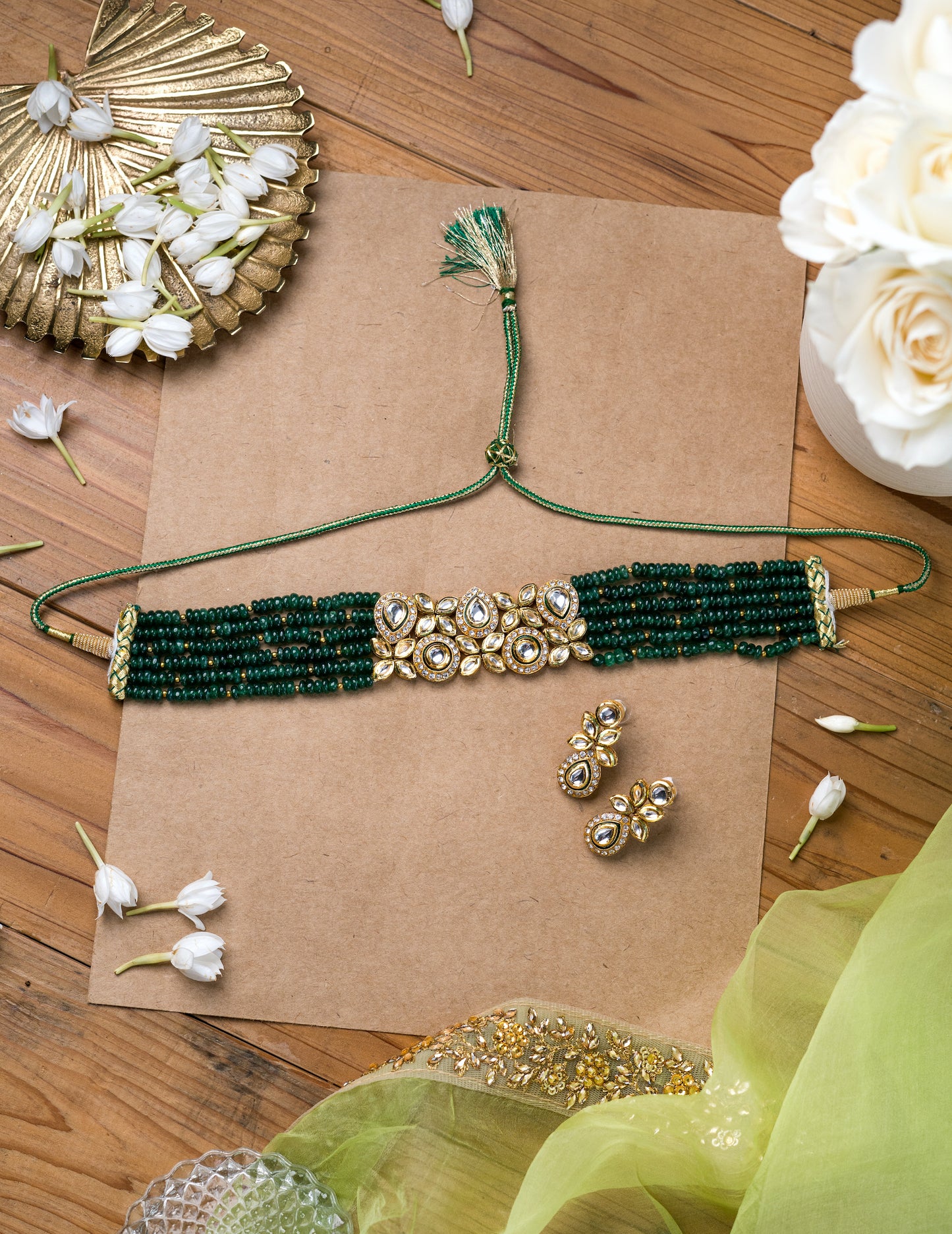 Green Aventurine Kundan Choker with Earrings