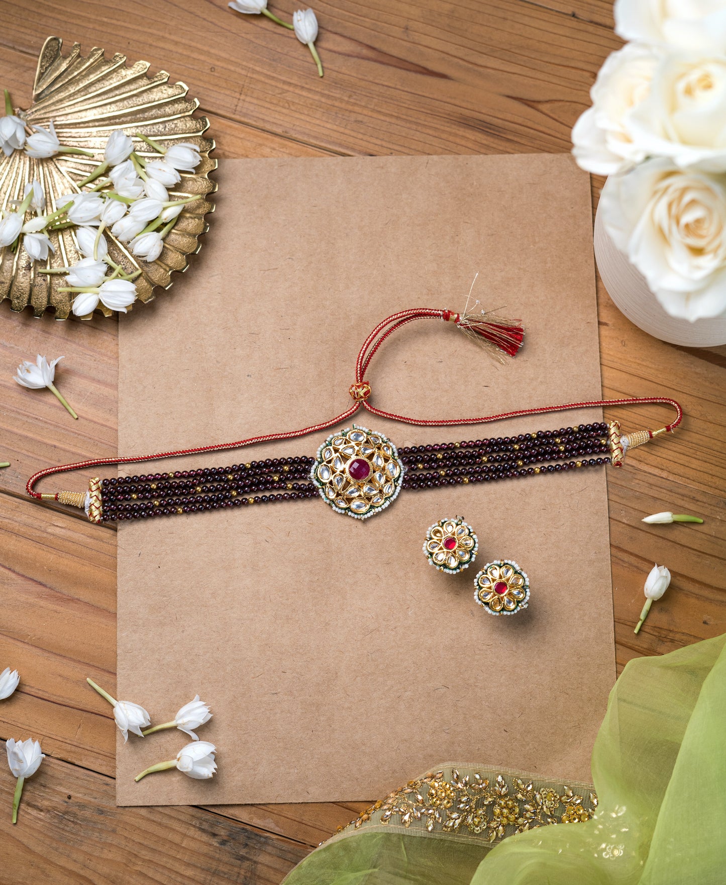 Garnet and Kundan Choker with Earrings