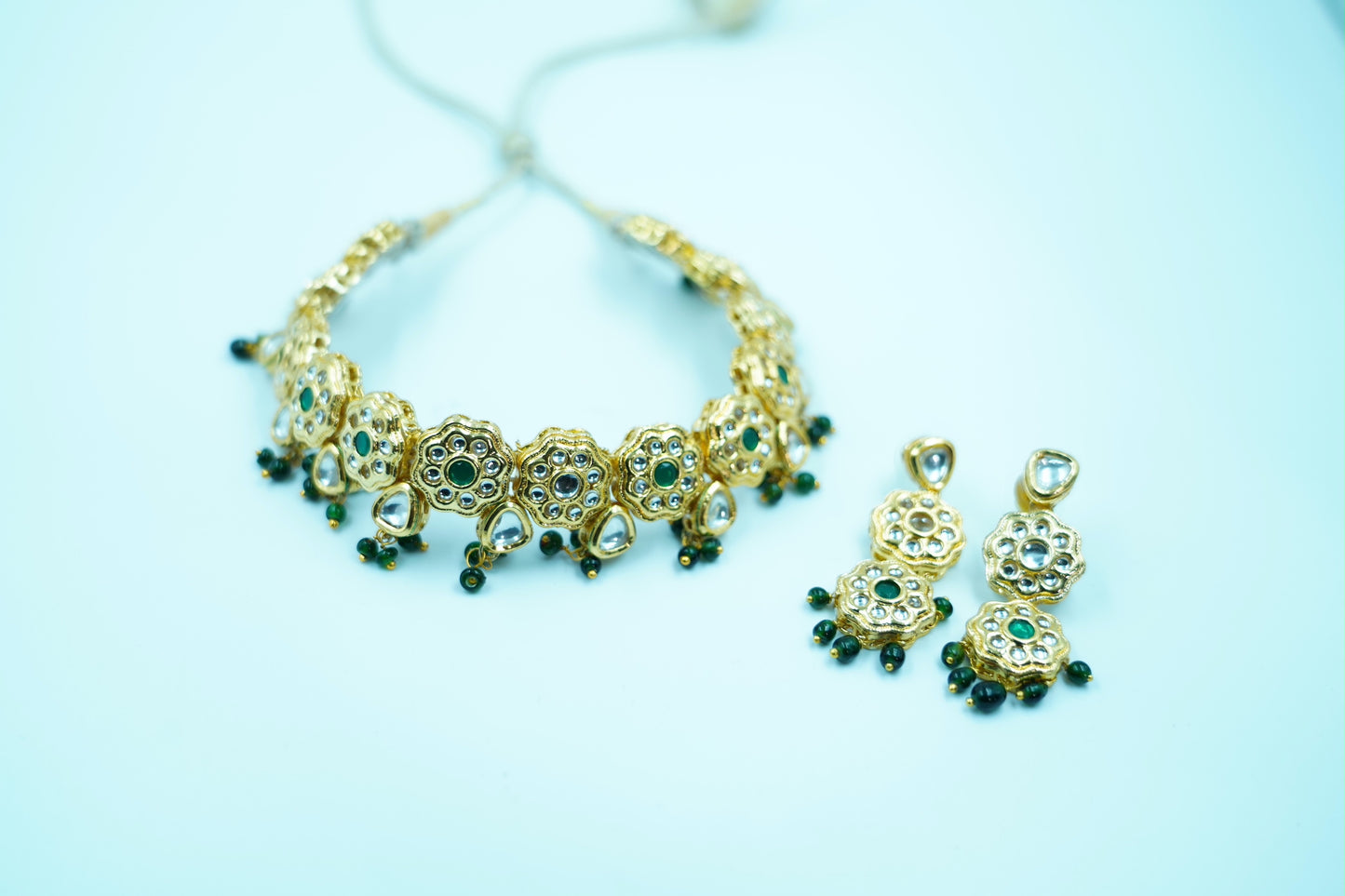 Kundan Flower Delicate Choker with Earrings