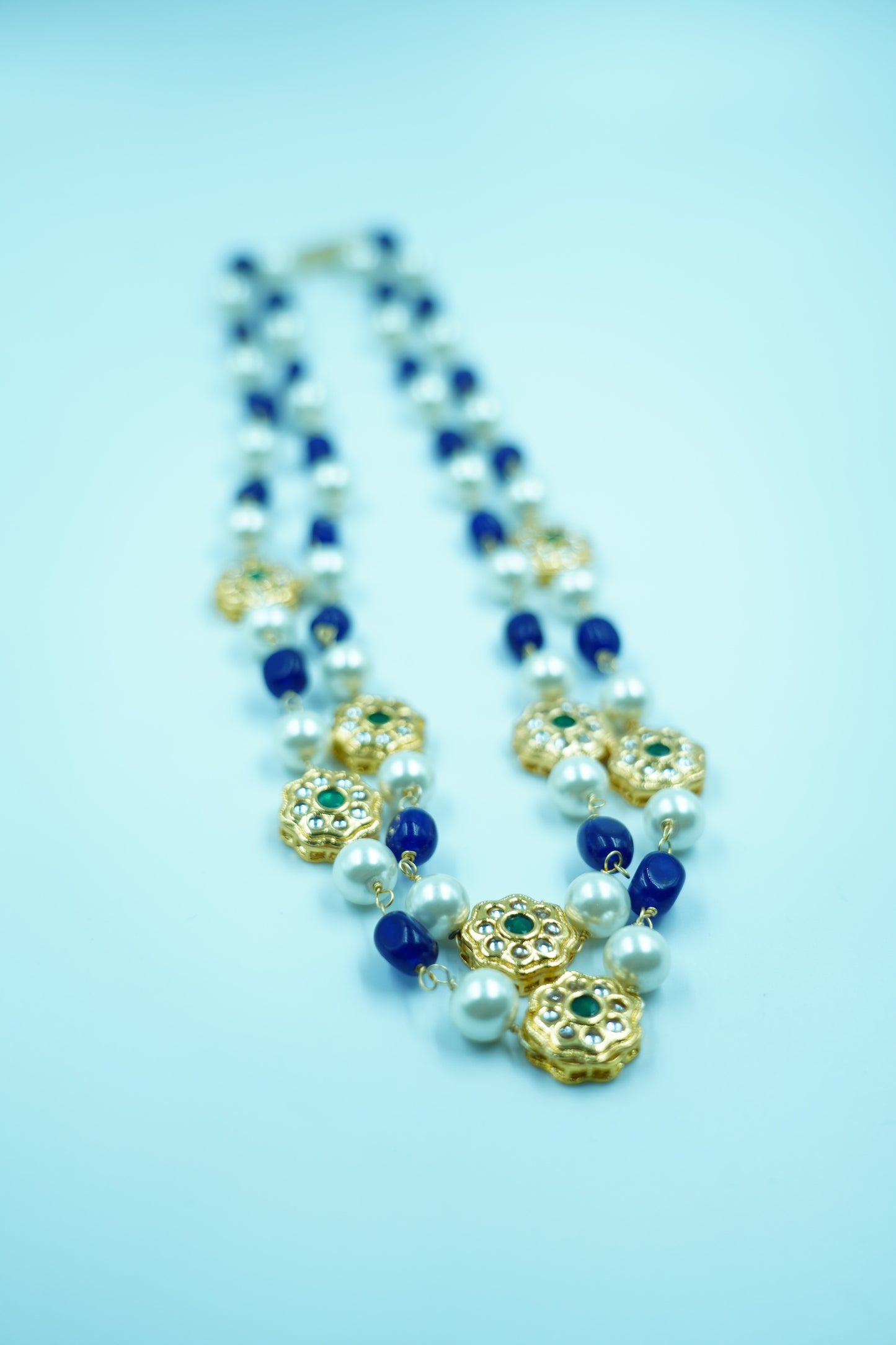 Kundan and Blue Beads Traditional Necklace