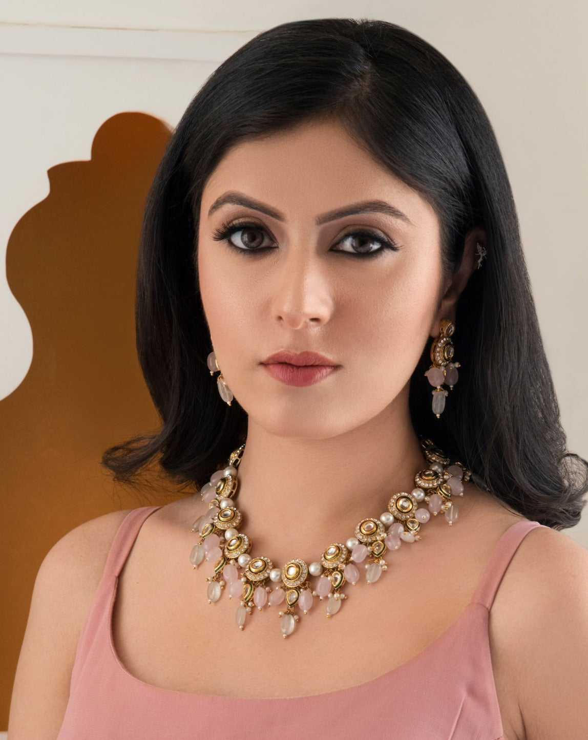 Statement Pastel Kundan Necklace with Earrings