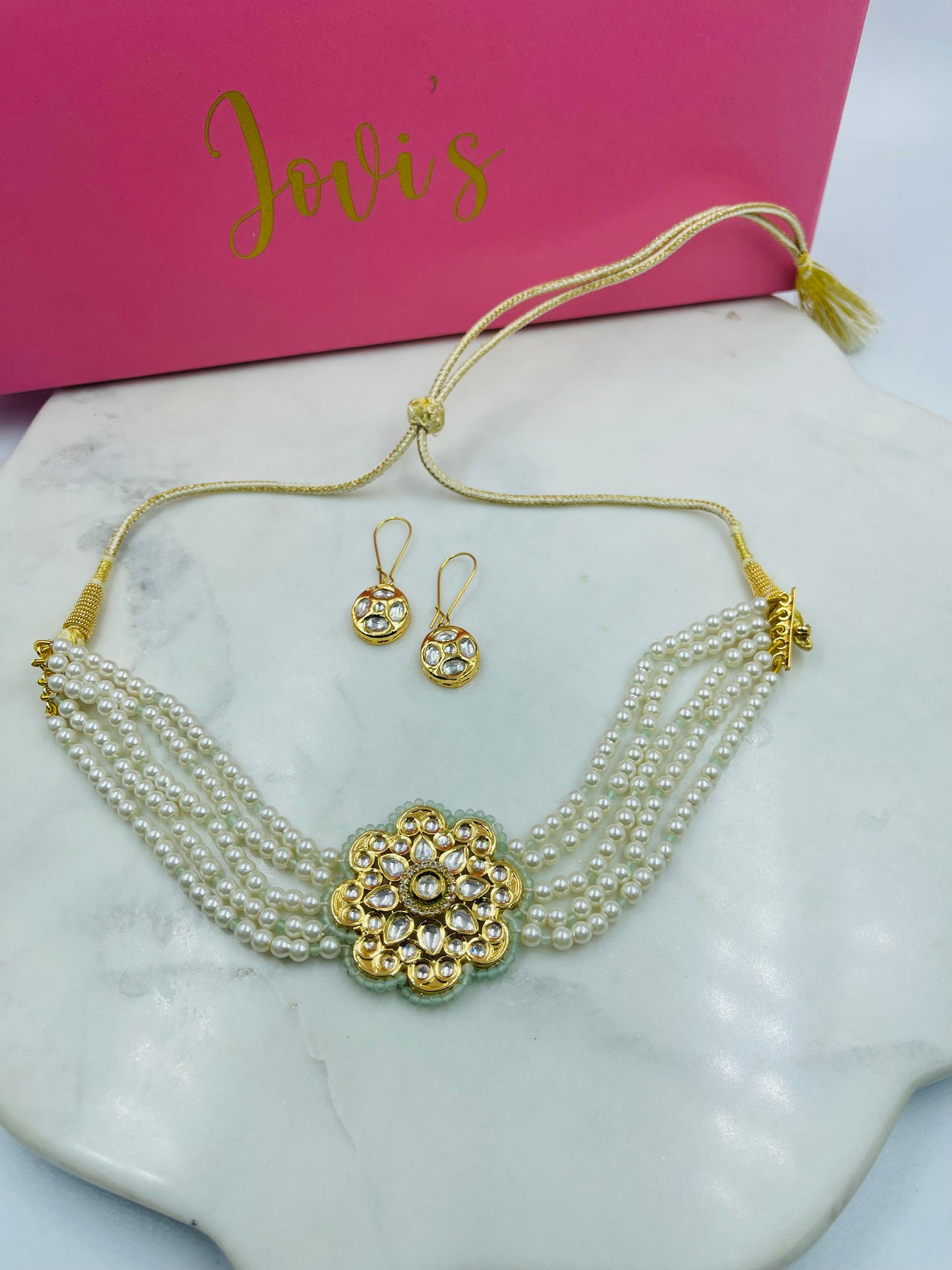 Polki Pearl Choker with Earrings