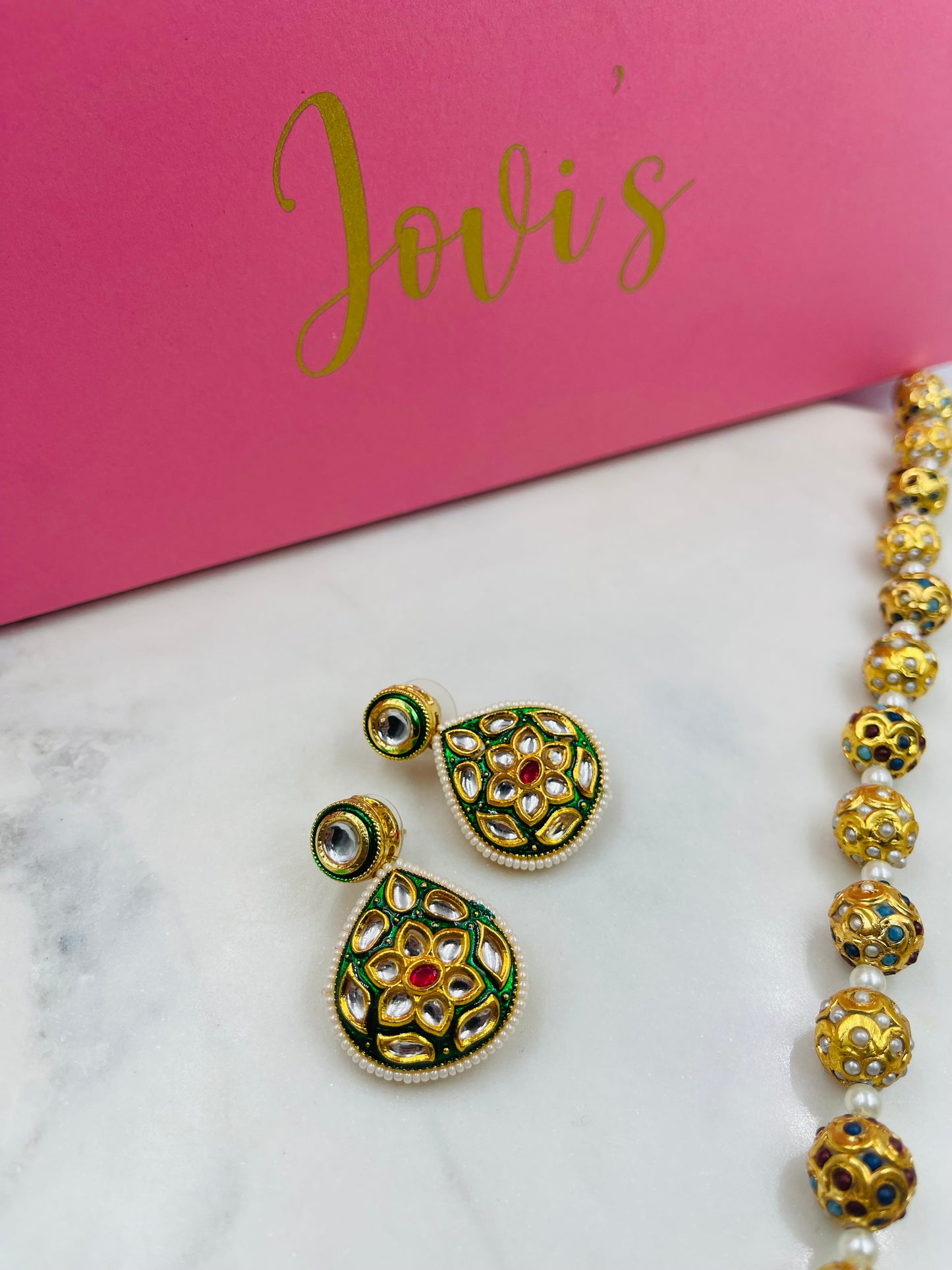 Long Kundan Necklace with Jadau Balls and Earrings