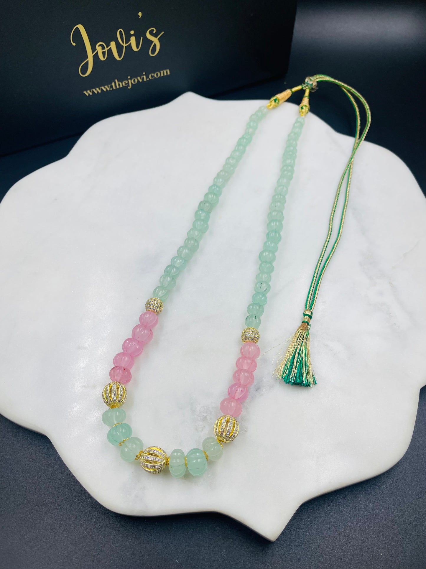 Rose & Mint Melon Quartz Single Line Necklace